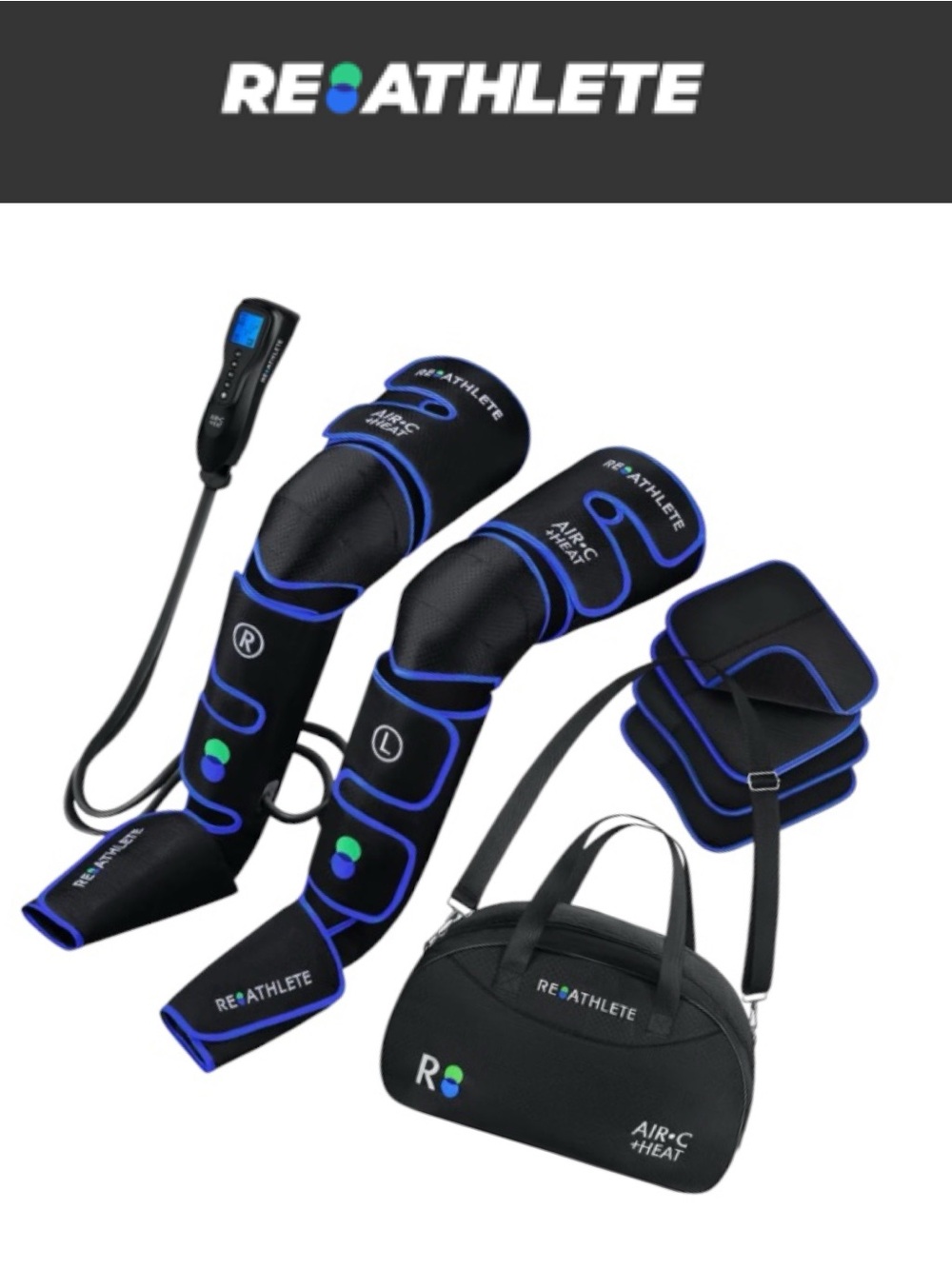 REATHLETE AIR C + HEAT FULL LEG COMPRESSION AND MASSAGER ACTIVE RECOVERY W/BAG